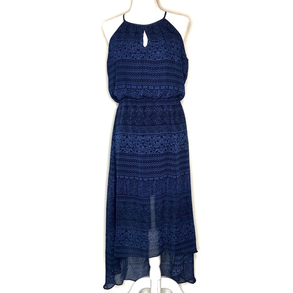 Xhilaration Hi-Lo Flowy Halter Dress M Medium Dark Blue Black